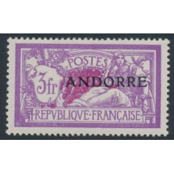 ANDORRA - 1931 3Fr violet/carmine Merson overprinted ANDORRE, MH – Michel # 20