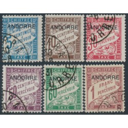 ANDORRA - 1931 5c to 1Fr French Postage Dues o/p ANDORRE, used – Michel # P1-P6