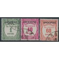 ANDORRA - 1931 1c to 60c French Postage Dues o/p ANDORRE, used – Michel # P9-P11