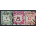 ANDORRA - 1931 1c to 60c French Postage Dues o/p ANDORRE, used – Michel # P9-P11