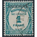 ANDORRA - 1932 1Fr blue-green French Postage Due o/p ANDORRE, used – Michel # P14