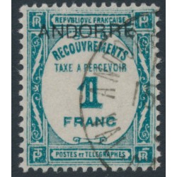 ANDORRA - 1932 1Fr blue-green French Postage Due o/p ANDORRE, used – Michel # P14