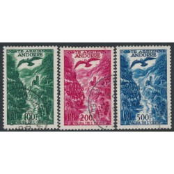 ANDORRA - 1955 100Fr to 500Fr Airmail set of 3, used – Michel # 158-160