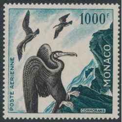 MONACO - 1957 1000Fr green/black Bird Airmail, perf. 13:13, MNH – Michel # 505B