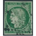 FRANCE - 1850 15c deep green Cérès, imperforate, used – Michel # 2b
