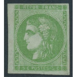 FRANCE - 1870 5c yellow-green Cérès (Bordeaux printing), imperforate, MNG – Michel # 39b