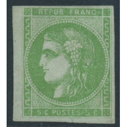 FRANCE - 1870 5c yellow-green Cérès (Bordeaux printing), imperforate, MNG – Michel # 39b