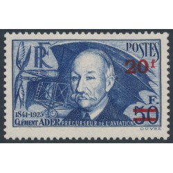 FRANCE - 1940 20Fr on 50Fr deep blue Clément Ader (thick paper), MH – Michel # 495b