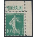 FRANCE - 1921 10c green Semeuse with MINÉRALINE advertisement, MH – Michel # 141IA