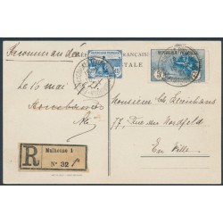 FRANCE - 1917 25c+15c & 5Fr+5Fr War Orphans Charity, used on a postcard – Michel # 131+135