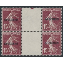 FRANCE - 1926 15c brown Semeuse, gutter block of 4, o/p SPECIMEN, MNH – Michel # 184