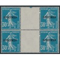 FRANCE - 1925 30c pale blue Semeuse, gutter block of 4, o/p SPECIMEN, MNH – Michel # 187