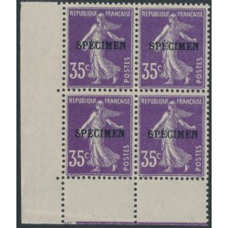 FRANCE - 1906 35c violet Semeuse, block of 4, o/p SPECIMEN, MNH – Yvert # 141-CI2