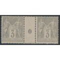 FRANCE - 1880 3c grey Peace & Commerce, Millésime gutter pair, MNH – Michel # 77