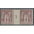 FRANCE - 1877 4c violet-brown Peace & Commerce, Millésime gutter pair, MH – Michel # 71a