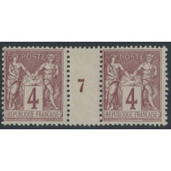 FRANCE - 1877 4c violet-brown Peace & Commerce, Millésime gutter pair, MH – Michel # 71a