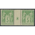 FRANCE - 1898 5c yellow-green Peace & Commerce, Millésime gutter pair, MNH – Michel # 84II