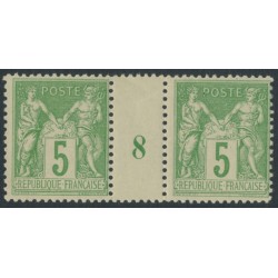 FRANCE - 1898 5c yellow-green Peace & Commerce, Millésime gutter pair, MNH – Michel # 84II