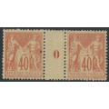 FRANCE - 1881 40c brick-red Peace & Commerce, Millésime gutter pair, MH – Michel # 65II
