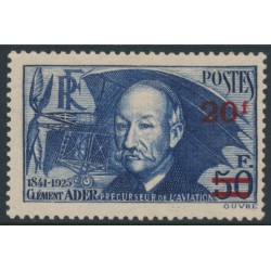 FRANCE - 1940 20Fr on 50Fr deep blue Clément Ader (thick paper), MH – Michel # 495b