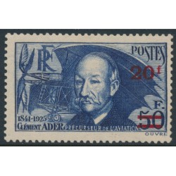 FRANCE - 1940 20Fr on 50Fr deep blue Clément Ader (thick paper), MH – Michel # 495b