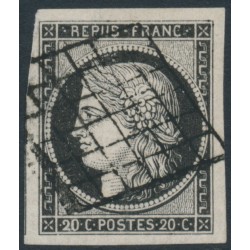 FRANCE - 1849 20c black Cérès on white paper, imperforate, used – Michel # 3x