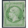 FRANCE - 1860 5c green on greenish Napoléon, imperforate, used – Michel # 11a