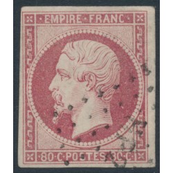 FRANCE - 1860 80c carmine-rose Napoléon, imperforate, used – Michel # 16c