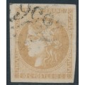 FRANCE - 1870 10c pale yellow-brown Cérès (Bordeaux printing), imperforate, used – Michel # 40a