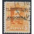 ANDORRA - 1928 50c orange King Alfonso XIII o/p ANDORRA, perf. 12½:11½, used – Michel # 9A