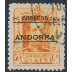 ANDORRA - 1928 50c orange King Alfonso XIII o/p ANDORRA, perf. 12½:11½, used – Michel # 9A