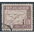 ANDORRA - 1951 10Ptas deep brown Map of Andorra, used – Michel # 57