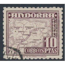 ANDORRA - 1951 10Ptas deep brown Map of Andorra, used – Michel # 57