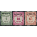 ANDORRA - 1931 1c to 60c French Postage Dues o/p ANDORRE, MH – Michel # P9-P11