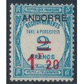 ANDORRA - 1931 1.20Fr on 2Fr blue French Postage Due o/p ANDORRE, MH – Michel # P12