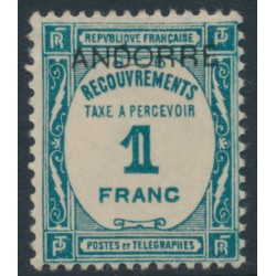 ANDORRA - 1932 1Fr blue-green French Postage Due o/p ANDORRE, MH – Michel # P14