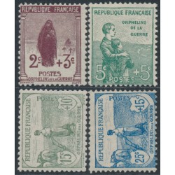 FRANCE - 1917 2c+3c to 25c+15c War Orphans short set of 4, MH – Michel # 128-131