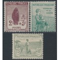 FRANCE - 1917 2c+3c to 15c+10c War Orphans short set of 3, MH – Michel # 128-130