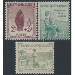 FRANCE - 1917 2c+3c to 15c+10c War Orphans short set of 3, MH – Michel # 128-130