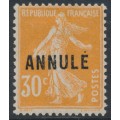 FRANCE - 1911 30c orange Semeuse, o/p ANNULÉ, MH – Yvert # 141-CI1