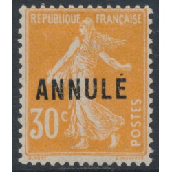 FRANCE - 1911 30c orange Semeuse, o/p ANNULÉ, MH – Yvert # 141-CI1