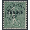 FRANCE - 1923 15c green Semeuse pre-cancel, o/p ANNULÉ, MH – Yvert # PO45-CI1