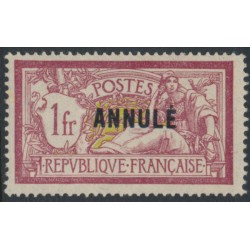 FRANCE - 1911 1Fr red/olive Merson, o/p ANNULÉ, MH – Yvert # 121-CI1