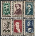 FRANCE - 1951 Famous Frenchmen set of 6, MNH – Michel # 909-914