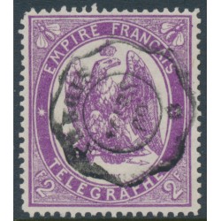 FRANCE - 1868 2Fr violet Telegraph Stamp, perf. 12½:12½, used – Michel # T8
