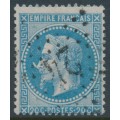 FRANCE - 1867 20c blue Napoléon, variety 'à la corne', used – Yvert # 29Bb