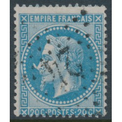 FRANCE - 1867 20c blue Napoléon, variety 'à la corne', used – Yvert # 29Bb