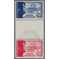 FRANCE - 1942 La Légion Tricolore vertical strip of 3, used – Michel # 576-577