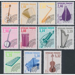 FRANCE - 1992 Musical Instruments set of 11 pre-cancels, MNH – Yvert # PO213-PO223