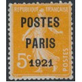 FRANCE - 1921 5c orange Semeuse, POSTES PARIS 1921 pre-cancel, MNG – Michel # 140VaI